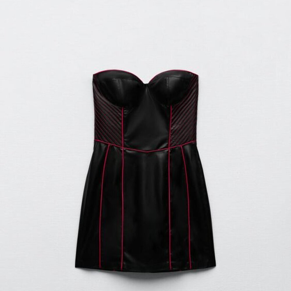 ZARA LEATHER EFFECT DRESS SIZE XS 8208 961 800 - Picture 3 of 5